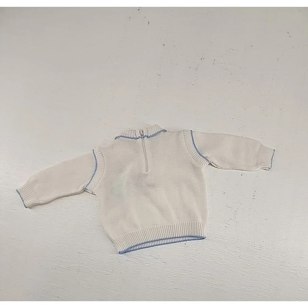 Vtg Baby Boy Knit Outfit Bow Tie University Blue White Sweater Footie‎ Pants 3/6